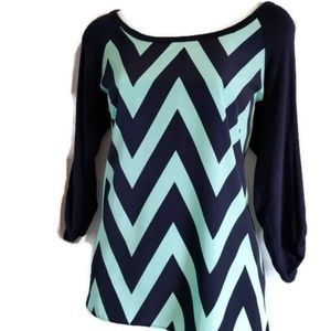 Chevron Print| Baseball Style Top| Medium| Blue